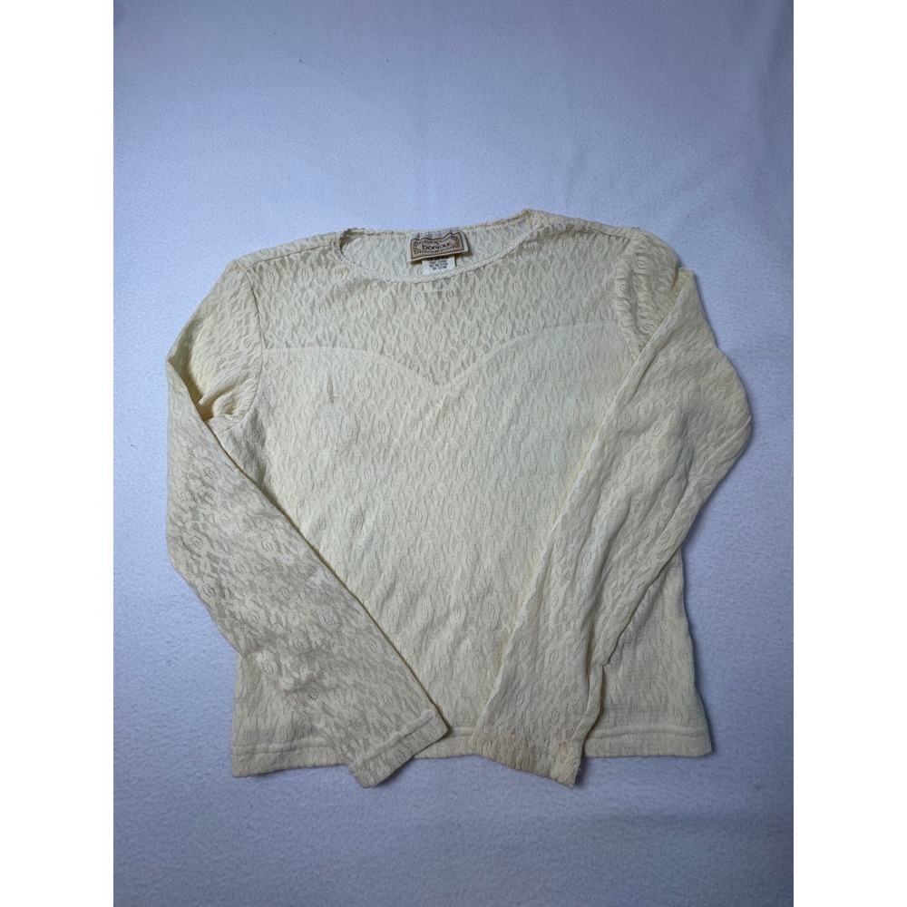 Vintage Coquette Bonjour Womens Medium Lace Top Cream Long Sleeve‎ Lined 209330